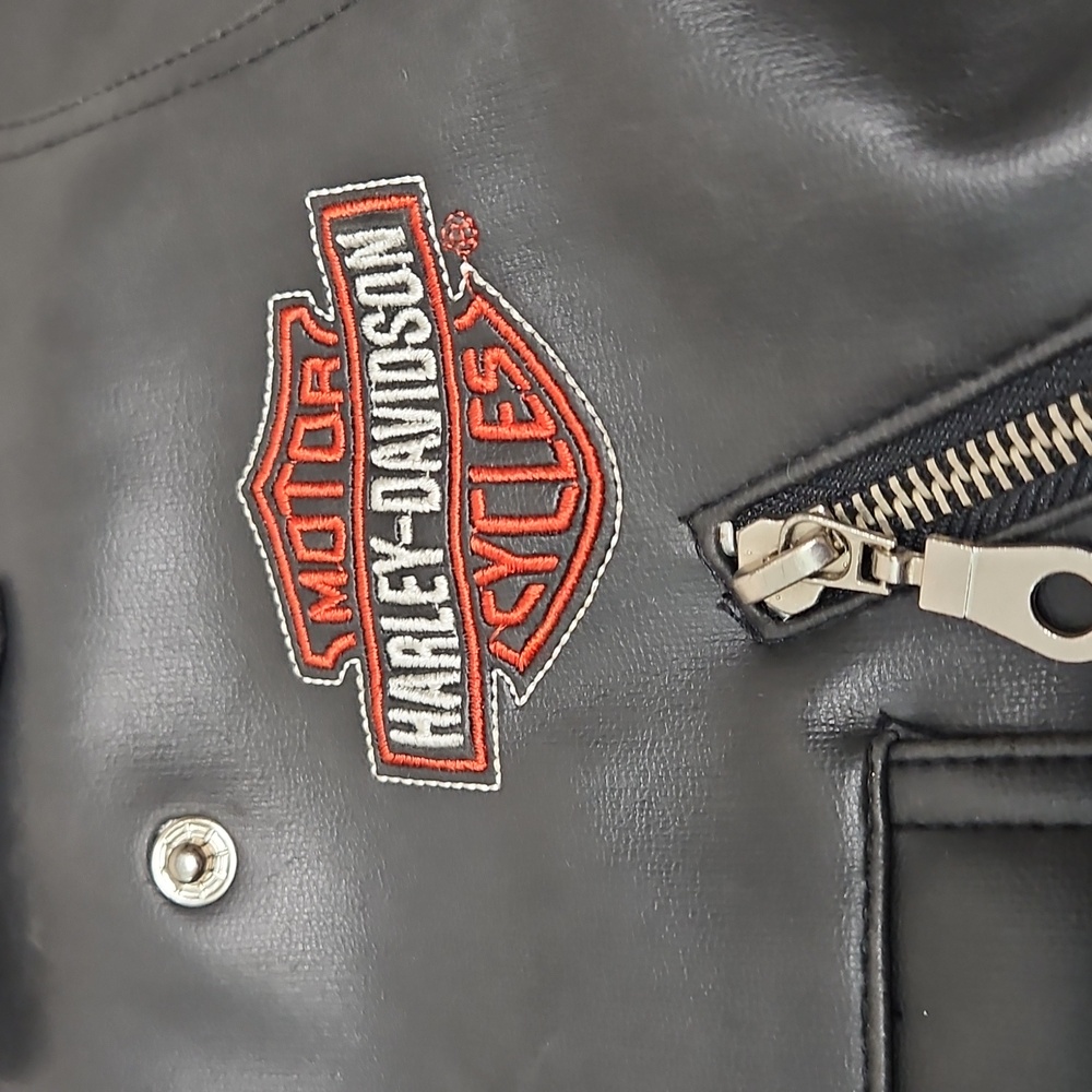 Harley Davidson Kids Black Faux Leather Jacket, Quilted Inside. Size 4 - Picture 3 of 16